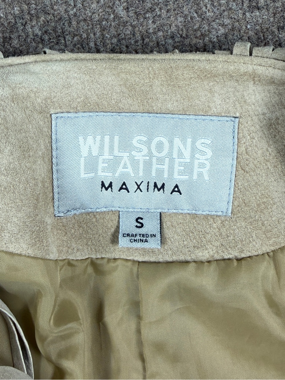 Vintage Wilsons Tan Suede Leather Mid Length Fringe Trim Jacket Women’s Small - Picture 6 of 12